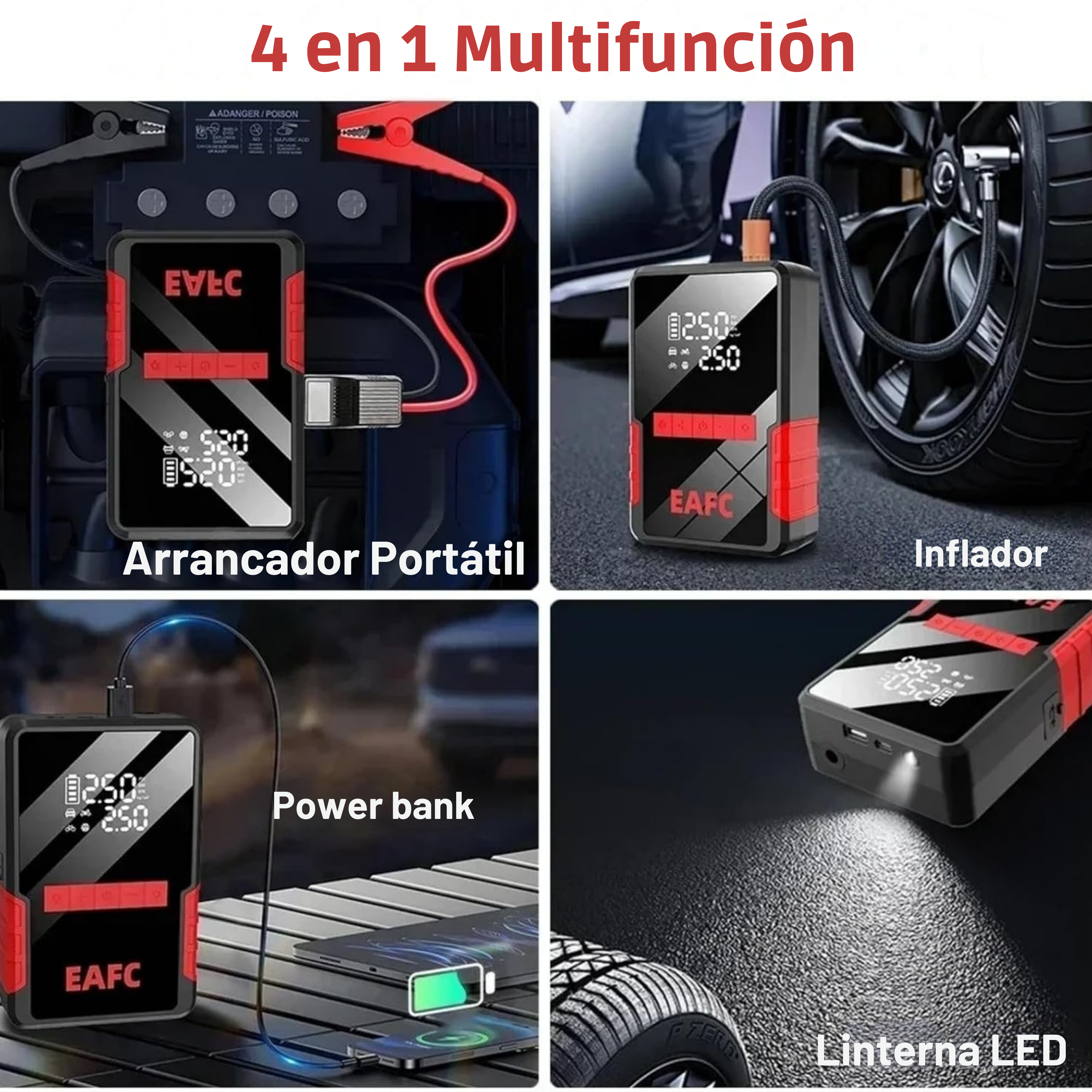 Arrancador de Batería Portátil Ultra Potente 4 en 1