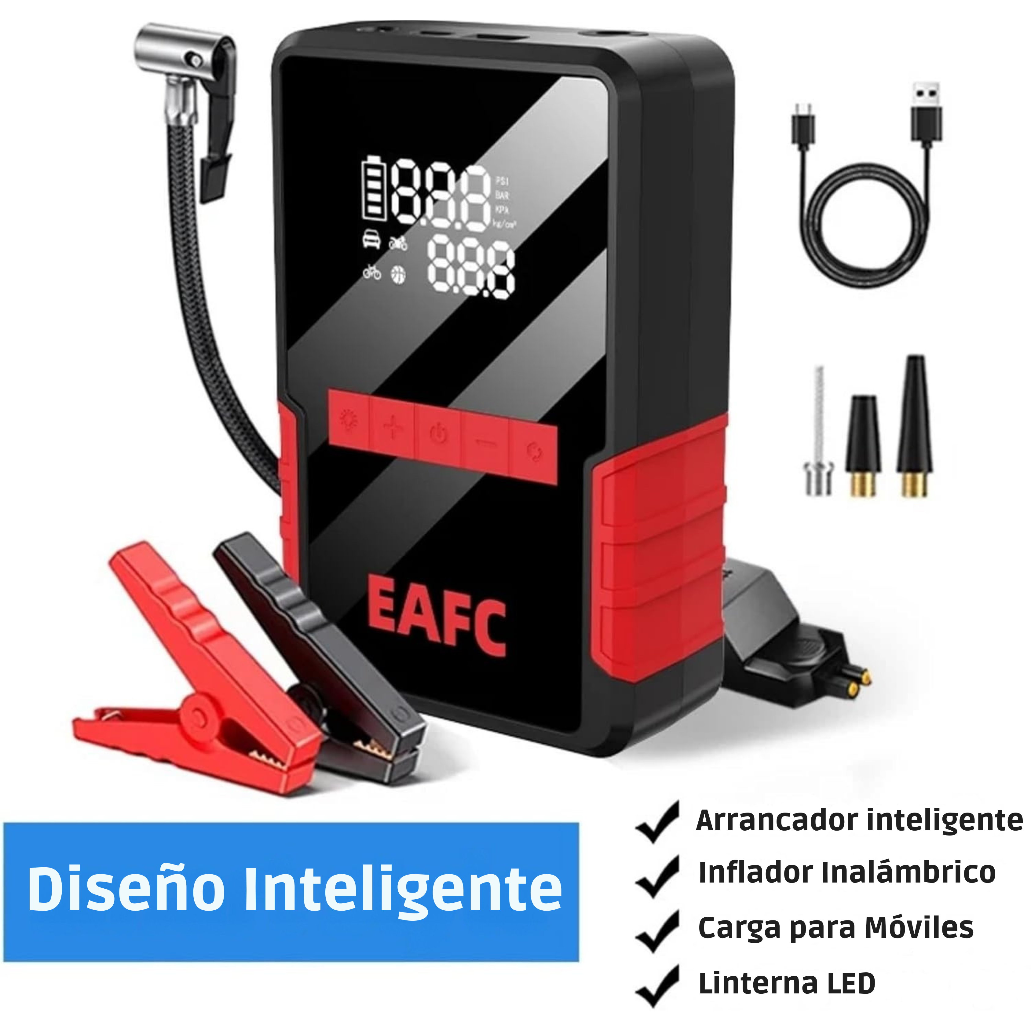 Arrancador de Batería Portátil Ultra Potente 4 en 1